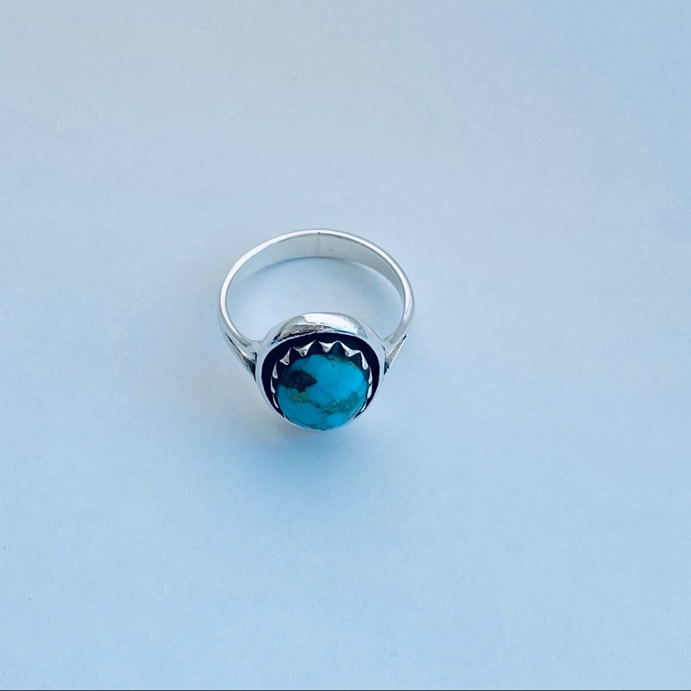 Sterling Silver Round Genuine Turquoise Ring, Stone Ring, Silver Ring, Boho Ring - Picture 12 of 13